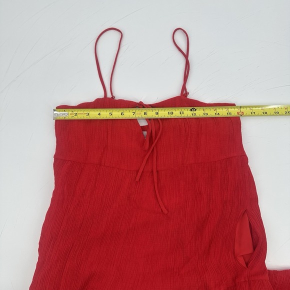 Chelsea28 Women Red Crinkle Maxi Dress Boho Resort Tie Front Spaghetti M - Picture 5 of 10
